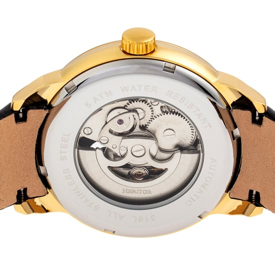 Heritor Automatic Sanford Semi-Skeleton Leather-Band Watch