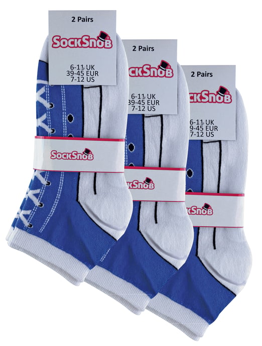 6 Pares de Calcetines Multipack que Parecen Zapatos | Snob de Calcetines | Novedad Divertidos Calcetines Converse con Cordones - Azul - Image 2