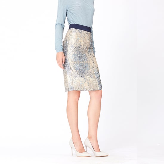 Bi-material brocade short skirt - Image 3