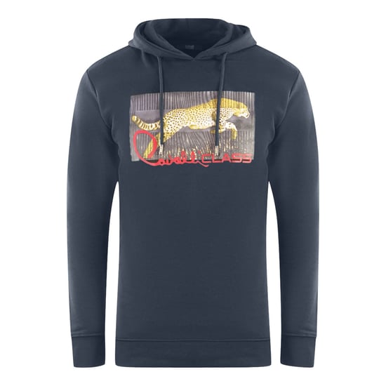 Sudadera azul marino con logo de leopardo en carrera de Cavalli Class - Image 1