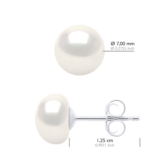 Earrings of Silver 925 and Real Cultured Freshwater Pearls Button 7-8 mm - Image 2
