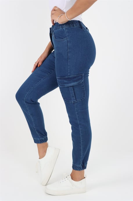 Vaqueros con puños y cintura elástica lateral para mujer en azul - Image 3