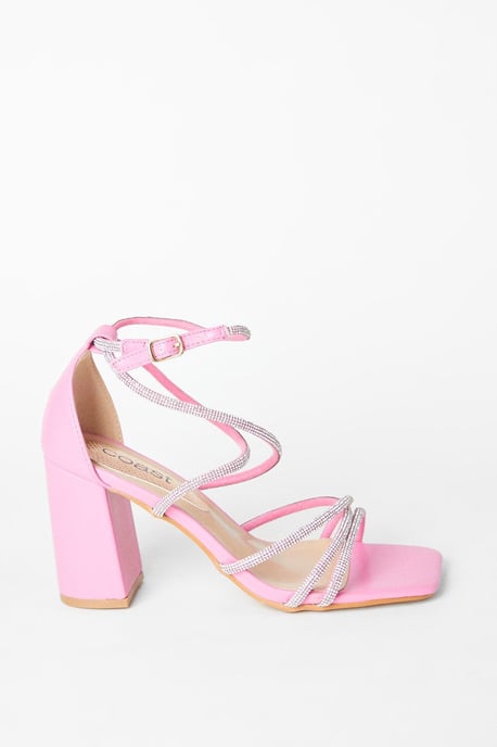 Tammy Block Heel Square Toe Diamanate Strappy Heeled Sandals