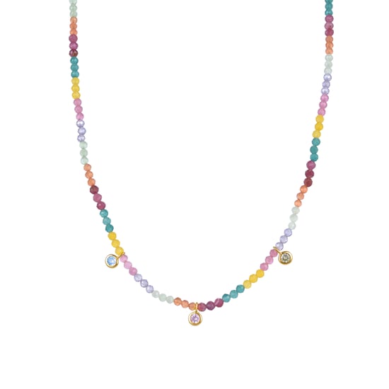 Luxenter Sterling Silver 925 necklace with Multicoloured Zirconia finished in 18K yellow gold - Ruane