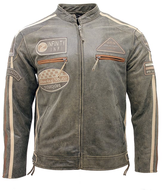 Leather racing biker motorcycle jacket with zipper
