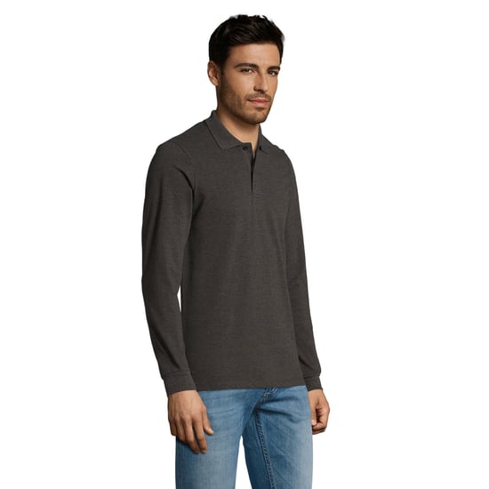 SOLS Mens Perfect Pique Long-Sleeved Polo Shirt (Charcoal Melange) - Image 3