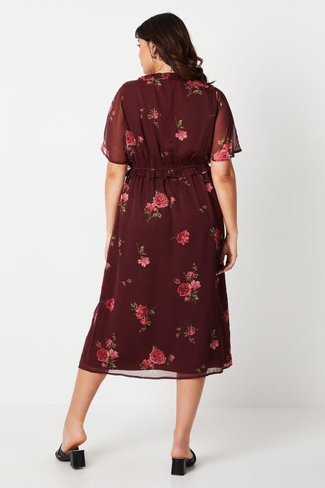 Curve Floral Chiffon Frill Midi Dress - Image 3