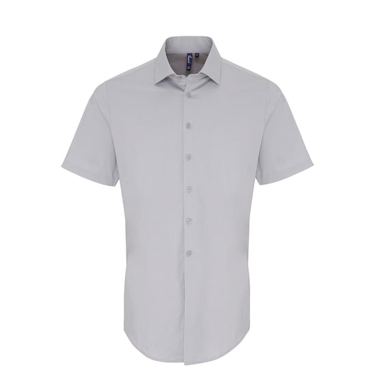Premier Mens Poplin Stretch Short-Sleeved Shirt (Silver) - Image 1