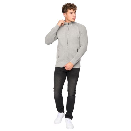 Crosshatch Mens Birchin Knitted Full Zip Jumper (Grey) - Image 3