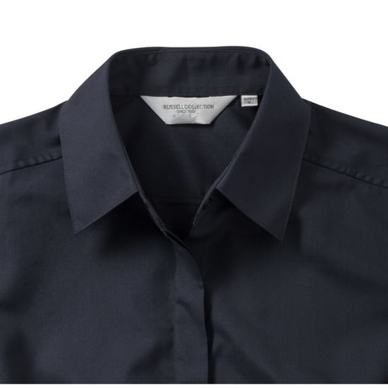 Russell Collection Ladies 3/4 Sleeve Poly-Cotton Easy Care Fitted Poplin Shirt (French Navy) - Image 5