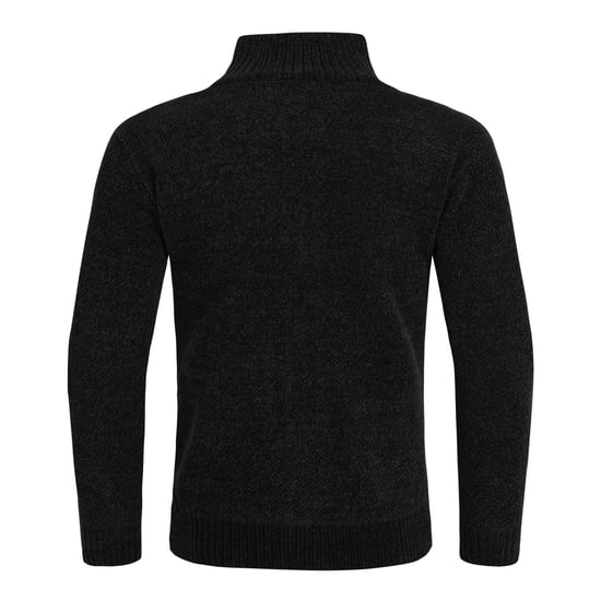 Men's Cardigan with Zip and Stand-Up Collar, Lined Chunky Knit Pullover Black - Image 3