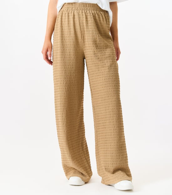Textured Elastic Waist Pull On Trousers