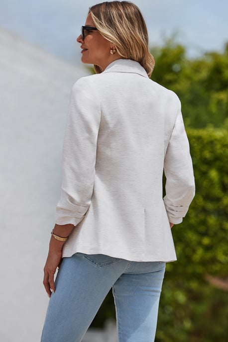 Ivory Cotton Mix Double Breasted Blazer