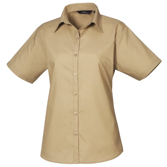 Premier Short Sleeve Poplin Blouse / Plain Work Shirt (Khaki) - Image 1