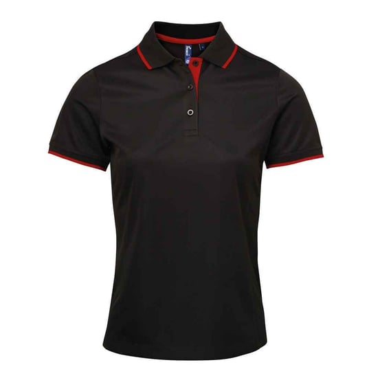 Premier Womens/Ladies Coolchecker Contrast Pique Polo Shirt (Black/Red) - Image 1
