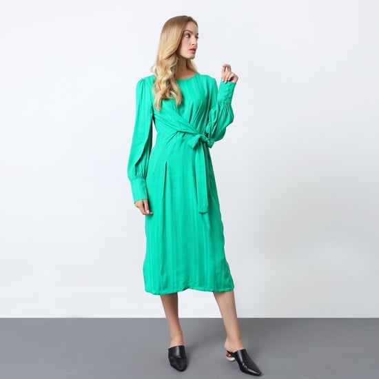 Draped dress with long sleeves and string on side - Image 1