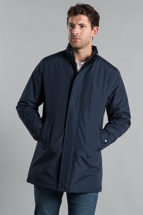 Navy Funnel Neck Button-Up Coat