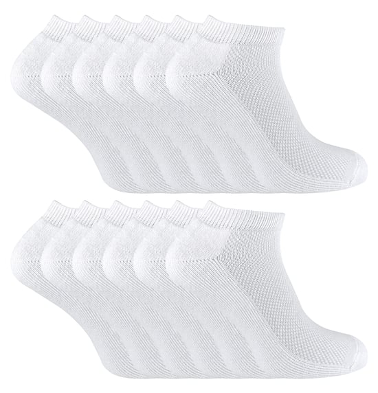 12 Pares Multipack Kids Bamboo Trainer Socks | Sock Snob | Black or White Low Cut Running Socks for Boys & Girls - Blanco - Image 1