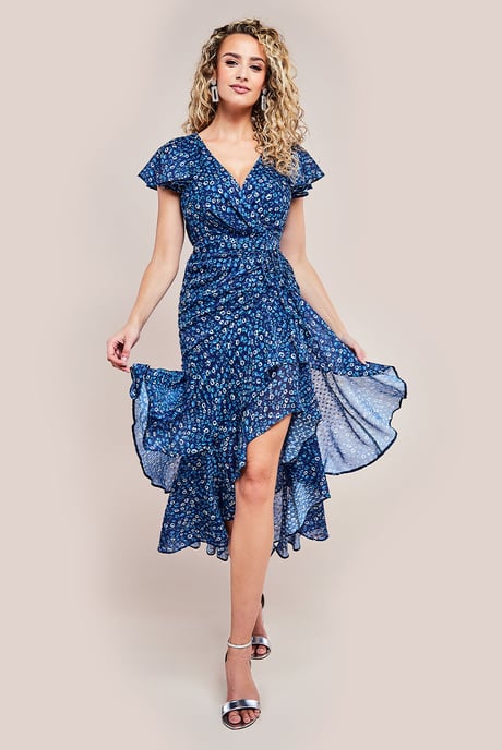 Printed Wrap High And Low Midaxi Dress