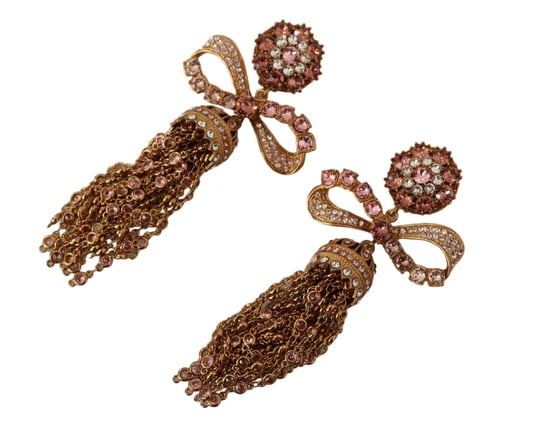 Dolce & Gabbana Women's Gold Dangling Crystals Long Clip-On Jewelry Earrings