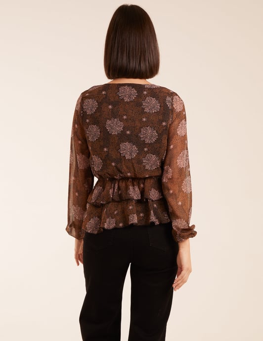 Floral Ruffle Wrap Blouse - Image 4