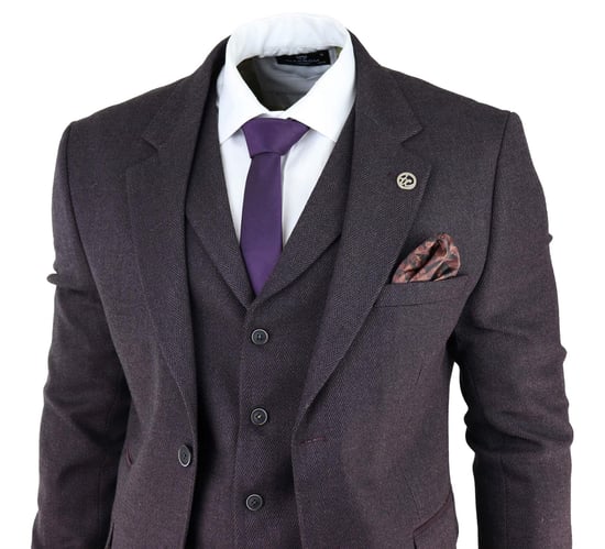 Traje de tweed de tres piezas en espiga color morado y ciruela para hombre, Peaky Blinders, clásico, a medida - Image 3
