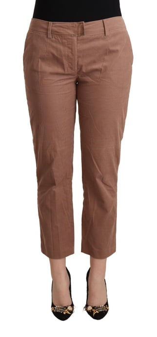Pantalones recortados de algodón marrón ajustados de mujer Costume National - Image 1