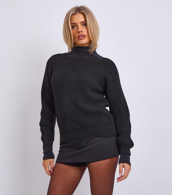 Black Crew Neck Rib Knit Oversized Jumper
