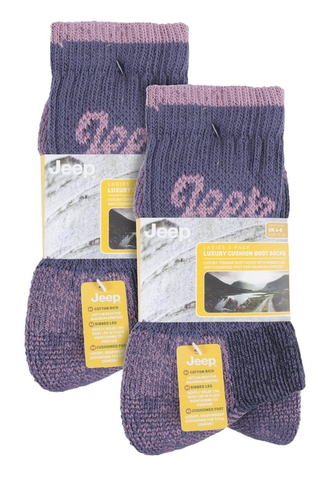 JEEP - 6 Pair Multipack Ladies Cotton Breathable Padded Hiking Socks | Womens Cushioned Anti Blister Crew Trekking Socks - Purple / Rose - Image 2