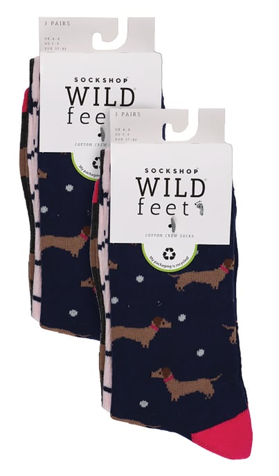 Paquete de 6 calcetines de diseño divertido para mujer | Wildfeet | Calcetines con dibujos de animales - Dashchund - Image 2