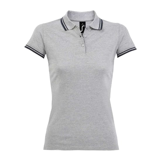 SOLS Womens/Ladies Pasadena Polo Shirt (Grey Melange/Navy) - Image 1