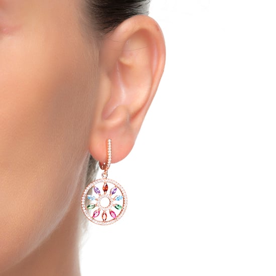 Pendientes Luxenter con cierre catalán mobel de plata de ley 925 y circonita multicolor con acabado en baño oro rosa de 18 quilates - Image 4