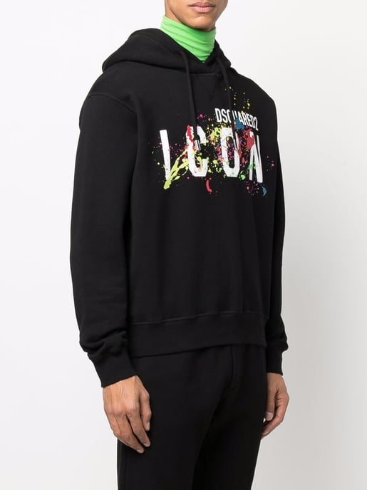 Dsquared2 Icon sudadera con capucha salpicada negra - Image 2