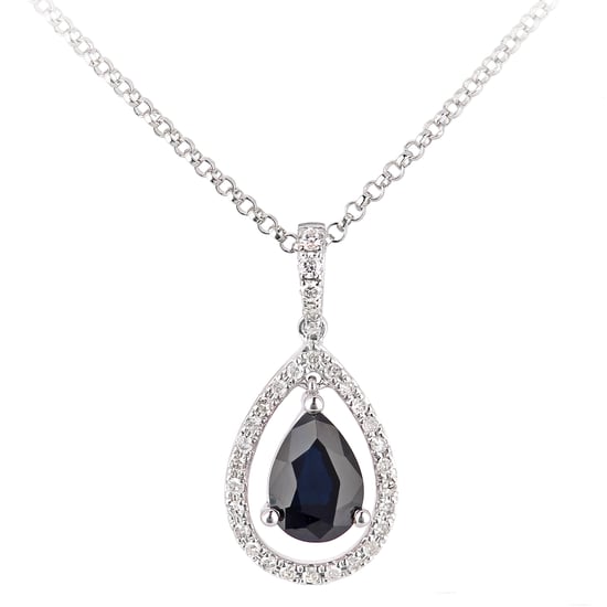 Collar con colgante de lágrima de diamantes y zafiros en oro blanco de 18 quilates - Image 1