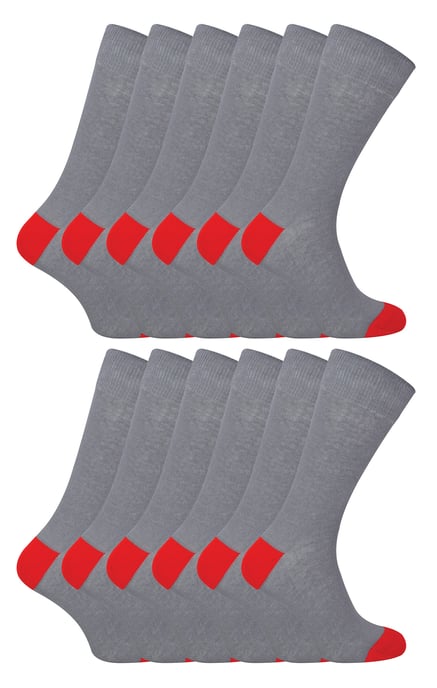 12 Pares Multipack Calcetines de Algodón Negro para Hombre | Sock Snob | Calcetines Transpirables Acolchados Talón y Punta - Gris - Image 1