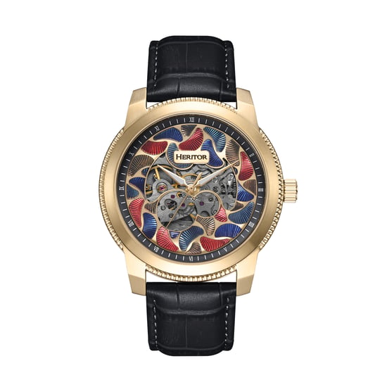 Heritor Automatic Emmanuel Semi-Skeleton Leather-Band Watch