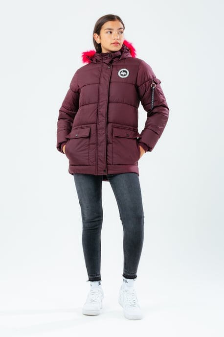 Hype Burgundy Kids Explorer Jacket With Pink Fur