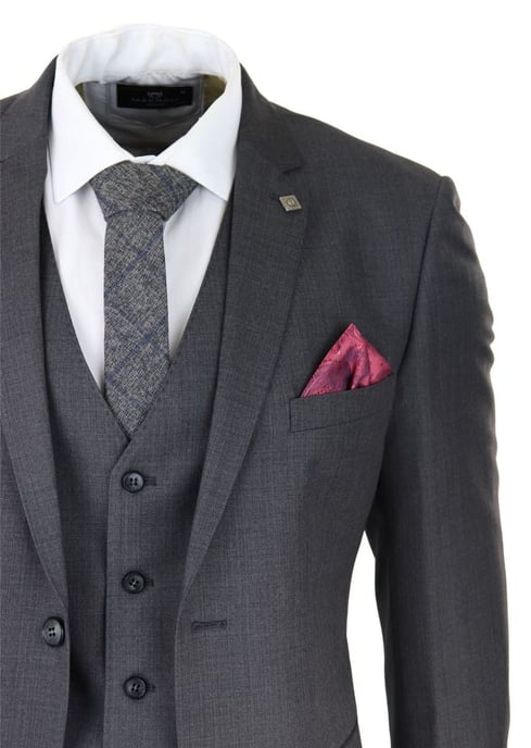 Traje retro clásico de 3 piezas con puntadas en gris carbón para hombre - Image 6