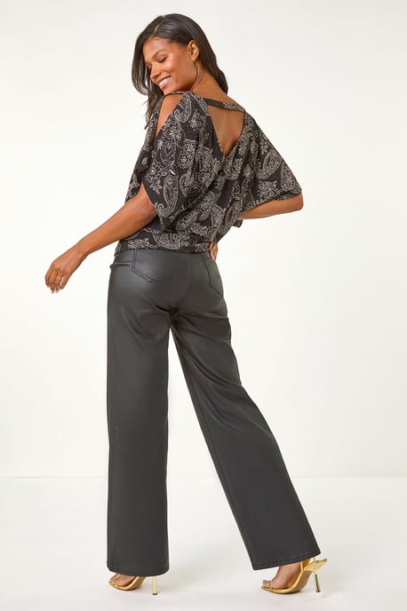 Glitter Print Banded Hem Stretch Top