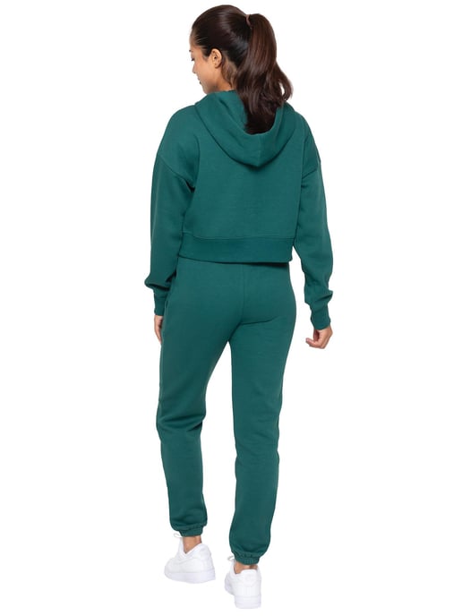 Enzo | Womens Crop Zip Hoodie - Dark Green