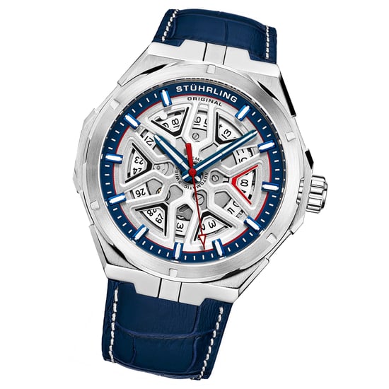 Blue and Silver Gio Swiss Automatic 44mm Skeleton