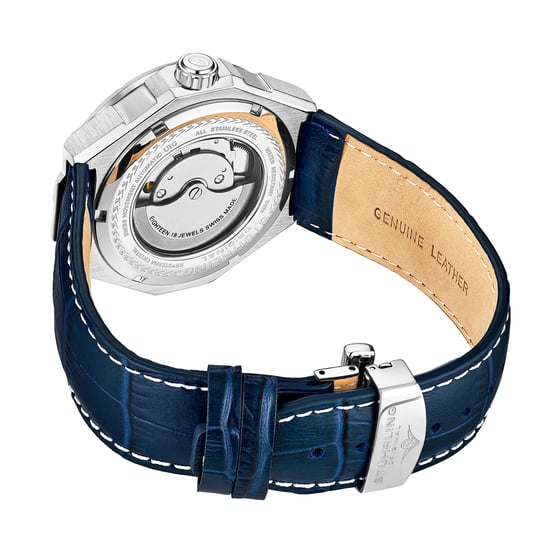 Blue and Silver Gio Swiss Automatic 44mm Skeleton