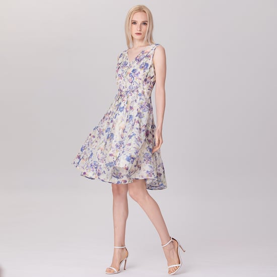 Flower Print Sleeveless Tea Organza Dress - Image 3