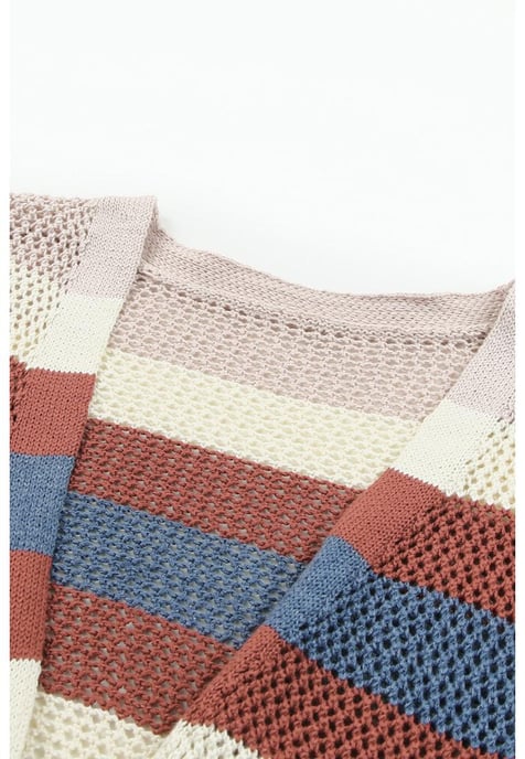 Cardigan de punto hueco con bloques de color para mujer en azul - Image 3