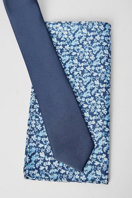 Navy Tie And Ditsy Pocket Square