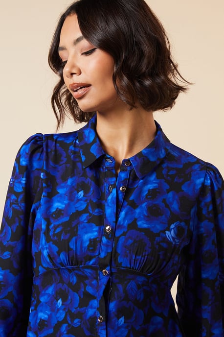 Petite Blue Floral Midi Shirt Dress