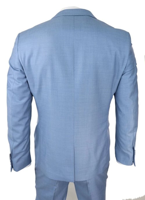 Traje retro clásico de 3 piezas con puntadas en azul claro para hombre - Image 3