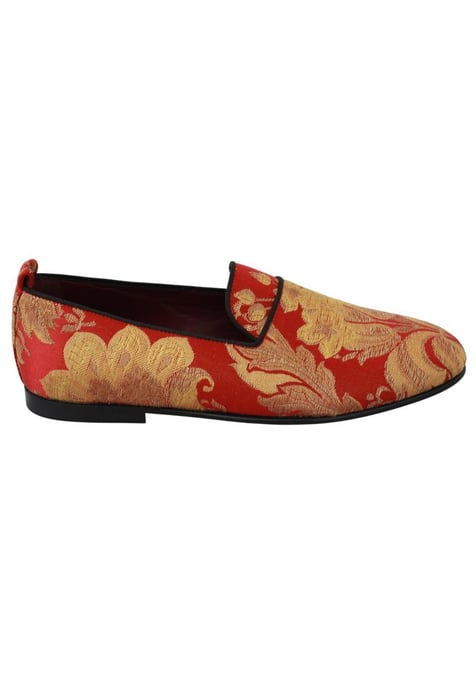 Dolce & Gabbana Men's Red Gold Brocade Slippers Loafers Shoes