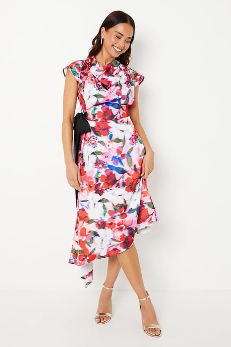 Petite Tie Side Satin Midi Dress