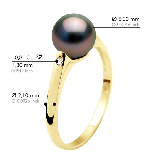 Ring Diamonds 0,02 Cts - Tahiti Pearl Round 8-9 mm - Yellow Gold - Image 2